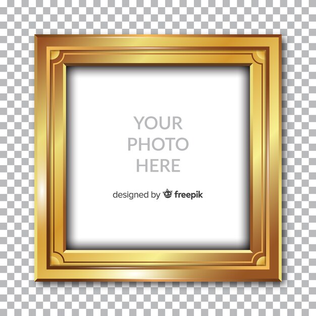 Realistic golden frame on transparent background