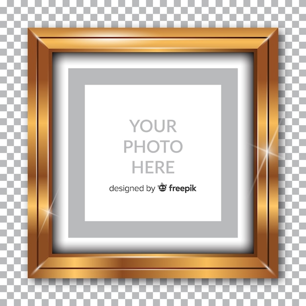 Realistic golden frame on transparent background