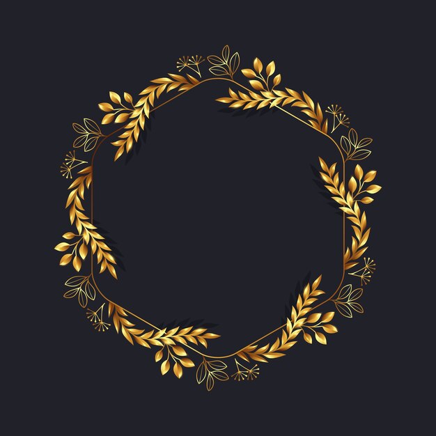 Realistic golden leaves frame template