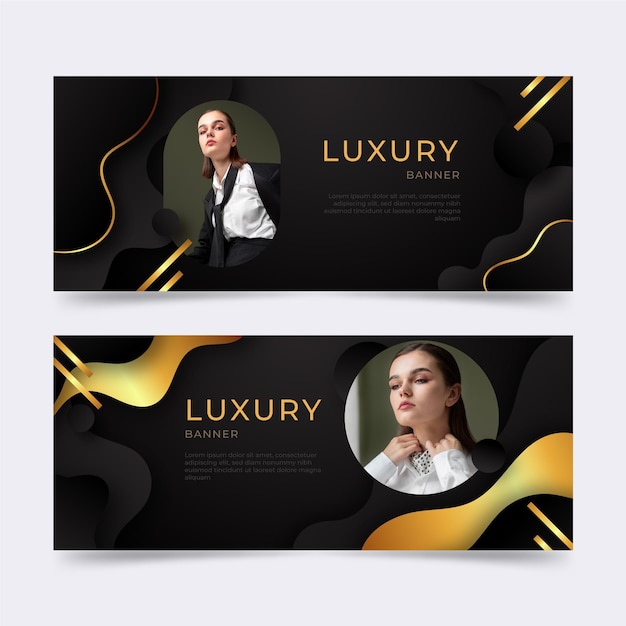 Realistic golden luxury banners with photo