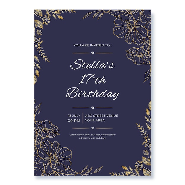 Realistic golden luxury birthday invitation template