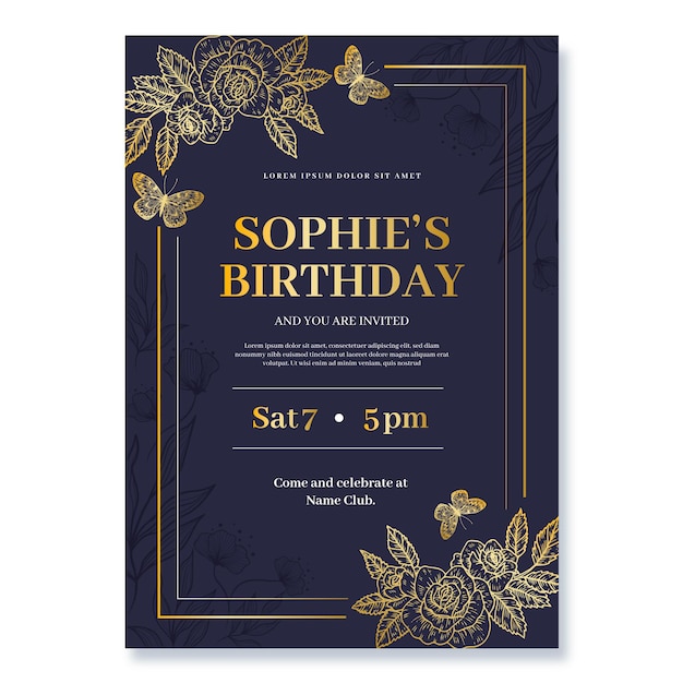 Free vector realistic golden luxury birthday invitation template