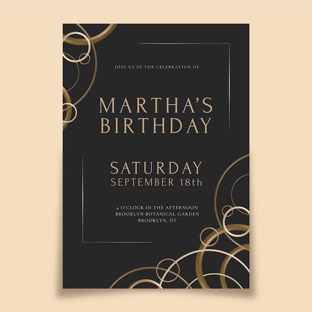 Free vector realistic golden luxury birthday invitation