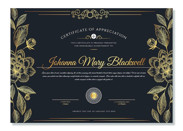 Realistic golden luxury certificate template