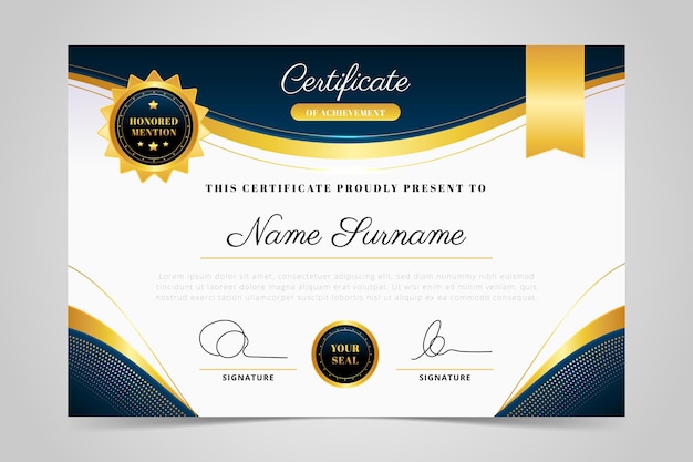 Free vector realistic golden luxury certificate