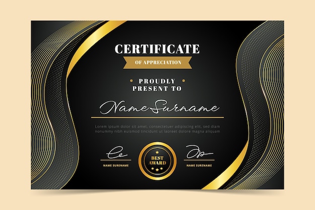 Free vector realistic golden luxury certificate