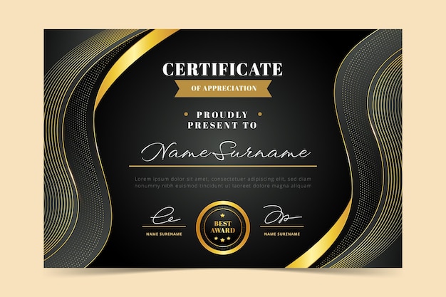 Realistic golden luxury certificate