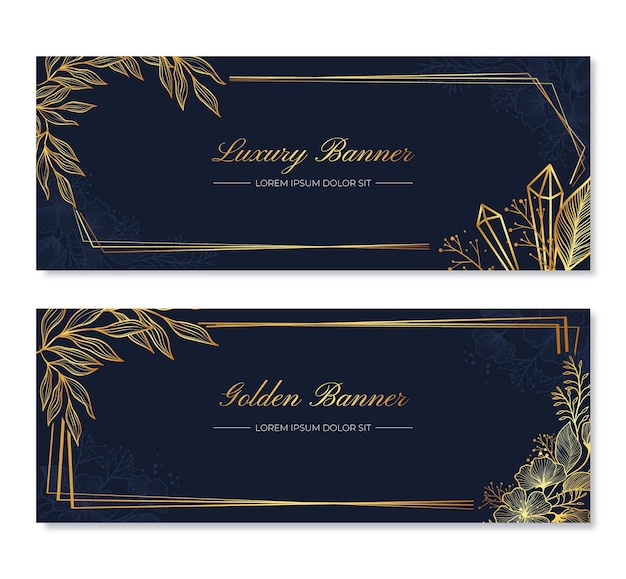 Realistic golden luxury horizontal banners set