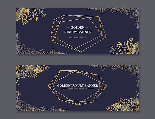 Free vector realistic golden luxury horizontal banners set