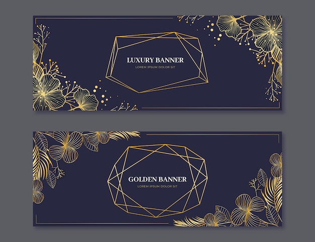 Realistic golden luxury horizontal banners set