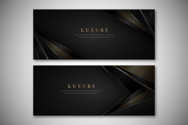 Realistic golden luxury horizontal banners set