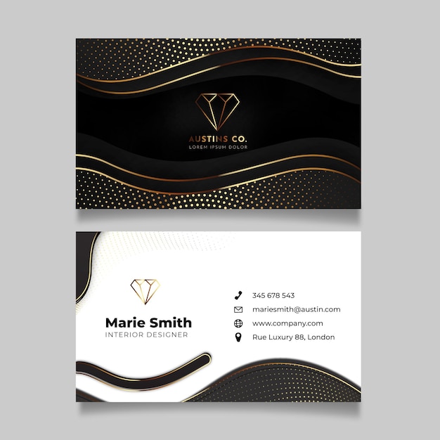 Free vector realistic golden luxury horizontal business card template