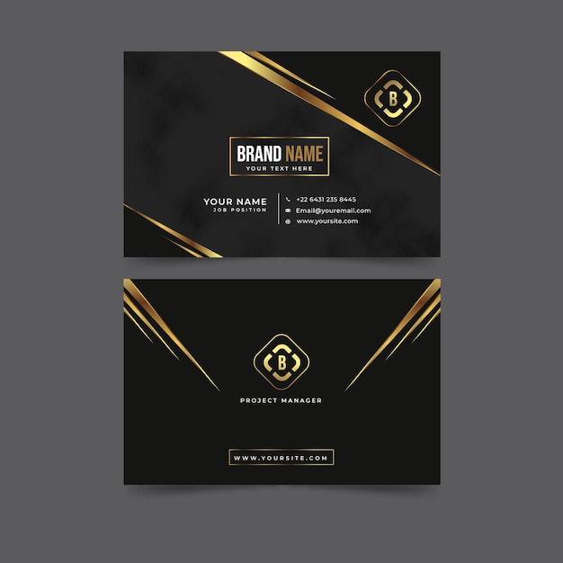 Free vector realistic golden luxury horizontal business card template