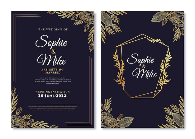 realistic golden luxury wedding invitation template with photo