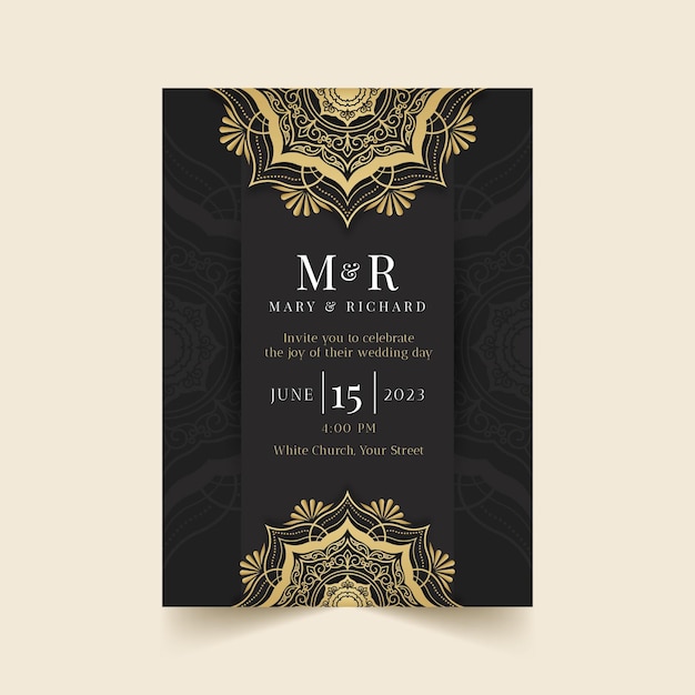 Realistic golden luxury wedding invitation
