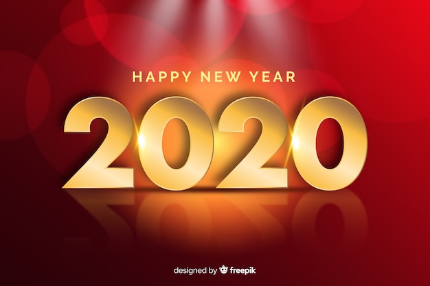 Realistic golden new year 2020 and happy new year lettering