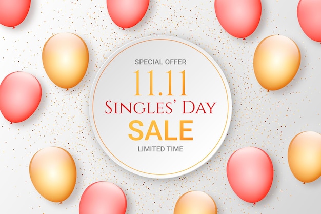 Free vector realistic golden and red single's day background