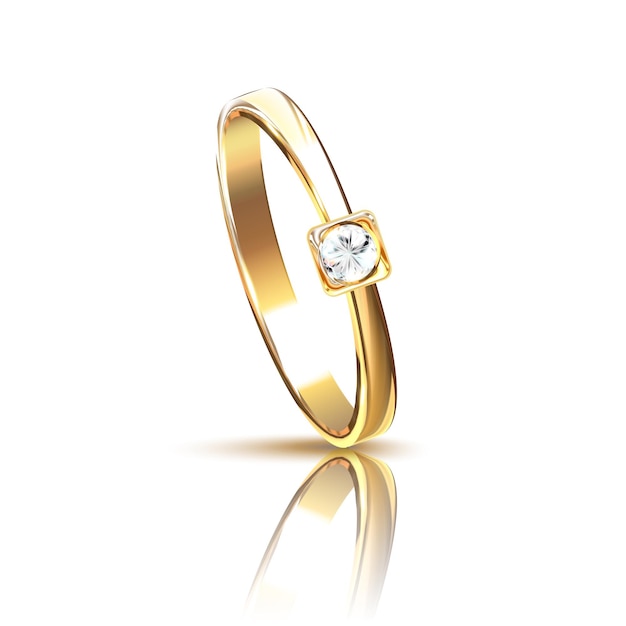 Реалистичное золотое кольцо с бриллиантом