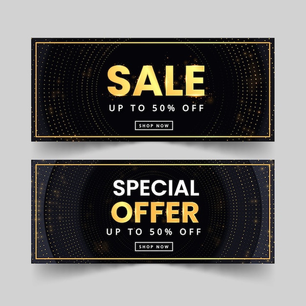 Free vector realistic golden sales banner