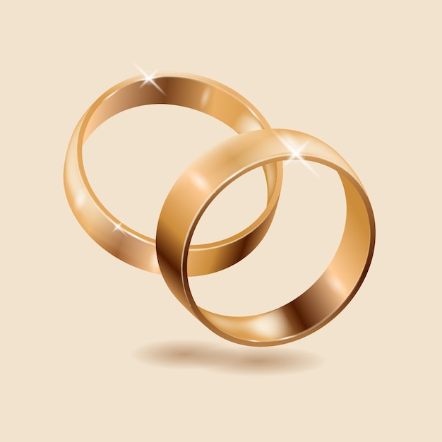 無料ベクター リアルな金色の結婚指輪