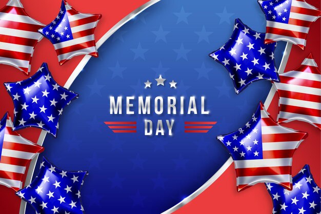 Realistic Gradient Memorial Day USA Background with baloon and stars