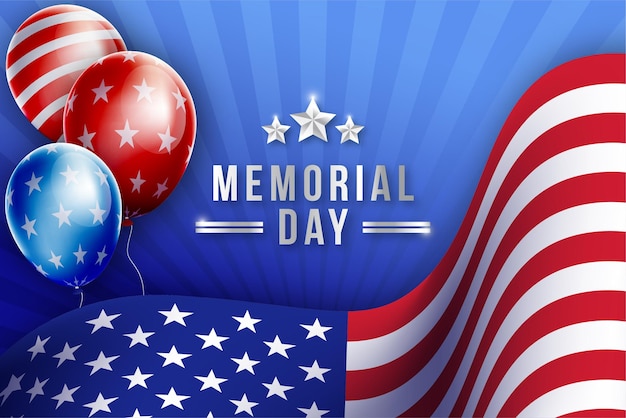 Реалистичный градиентный день памяти США Фон с воздушным шаром и звездами