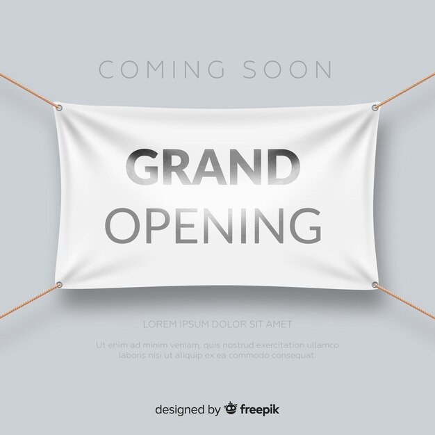 Realistic grand opening poster with textile banner