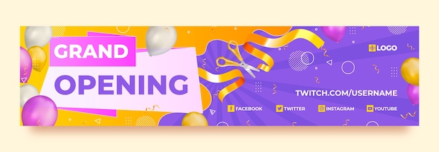 Vettore gratuito banner realistico di twitch di grande apertura