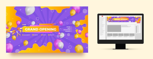 無料ベクター リアルなグランドオープニングのyoutubeチャンネルアート