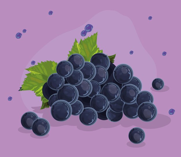 realistic grapes card over purple