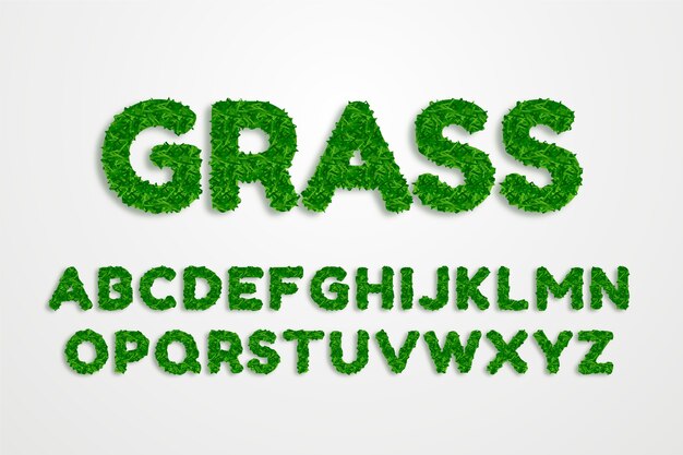 Realistic grass font alphabet
