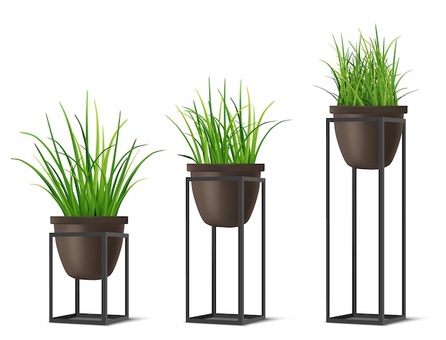 Realistic grass pot set