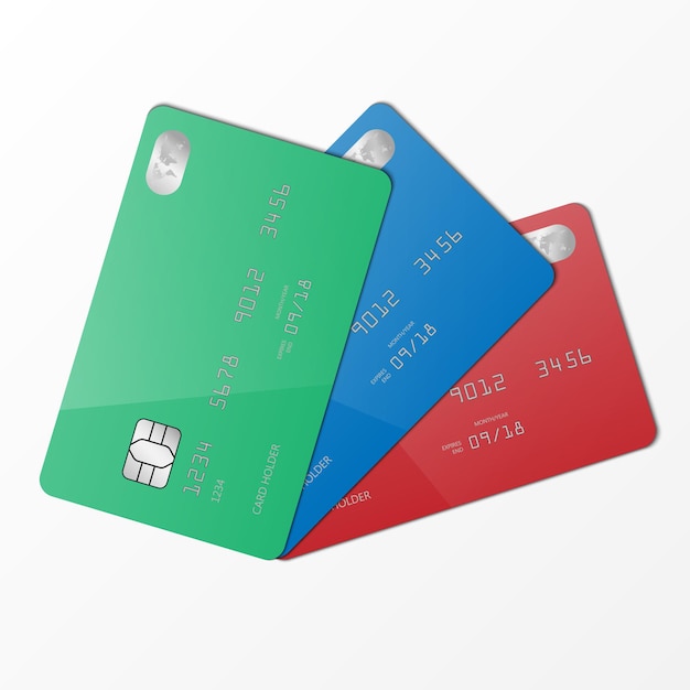 Realistic green blue and red credit cardtemplate