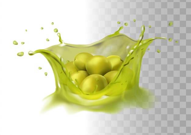 Realistic green olives on oil