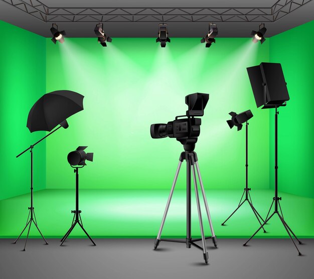 Realistic Green Screen Studio Interior