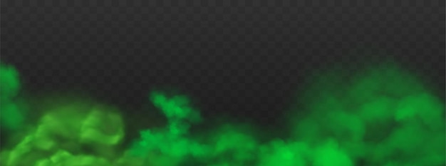 Realistic green toxic smoke on black horizontal transparent background illustration