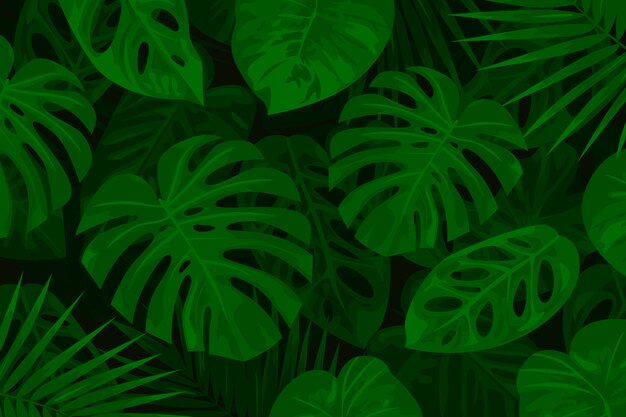 Realistic green tropical leaves background