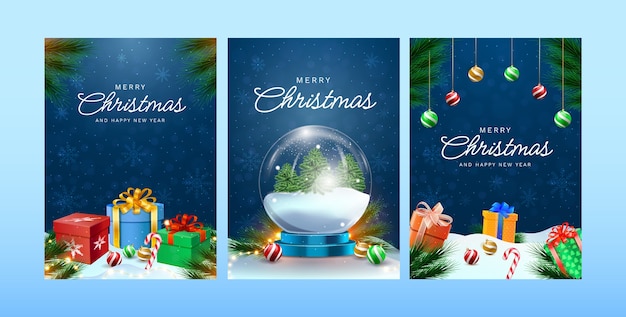 Vettore gratuito collezione di biglietti d'auguri realistici per le celebrazioni del periodo natalizio