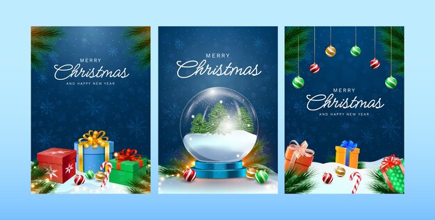 Realistic greeting cards collection for christmas season celebration