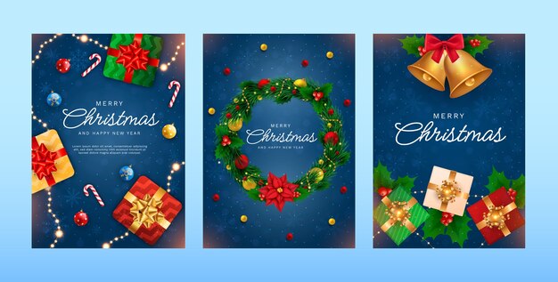 Realistic greeting cards collection for christmas season celebration