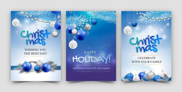 Realistic greeting cards collection for christmas season celebration