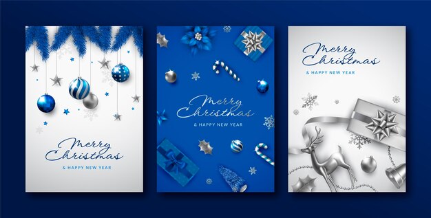 Realistic greeting cards collection for christmas season celebration