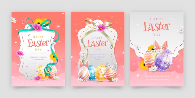Реалистичная коллекция поздравительных открыток на Пасхальные праздники.