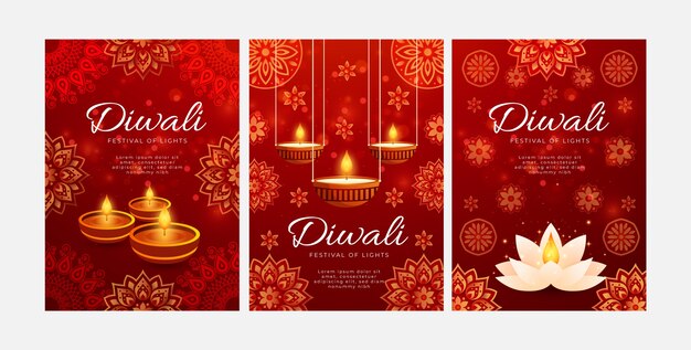 Реалистичная коллекция поздравительных открыток для празднования индуистского фестиваля Дивали