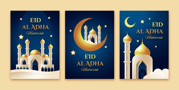 Realistic greeting cards collection for islamic eid al-adha celebration