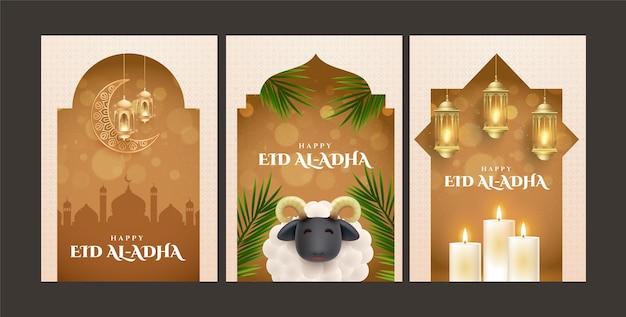 Realistic greeting cards collection for islamic eid al-adha celebration