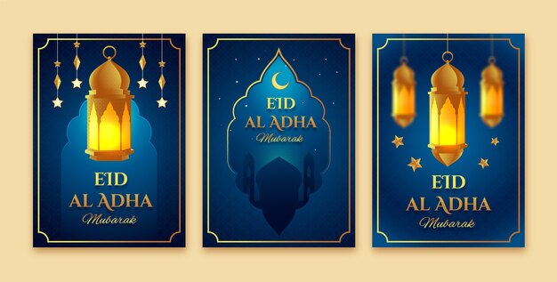 Realistic greeting cards collection for islamic eid al-adha celebration