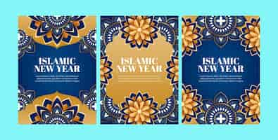 Free vector realistic greeting cards collection for islamic new year celebration