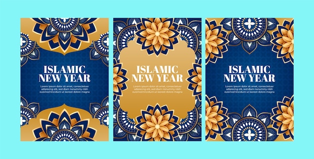 Realistic greeting cards collection for islamic new year celebration