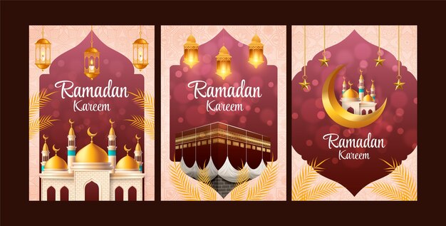 Realistic greeting cards collection for islamic ramadan celebration